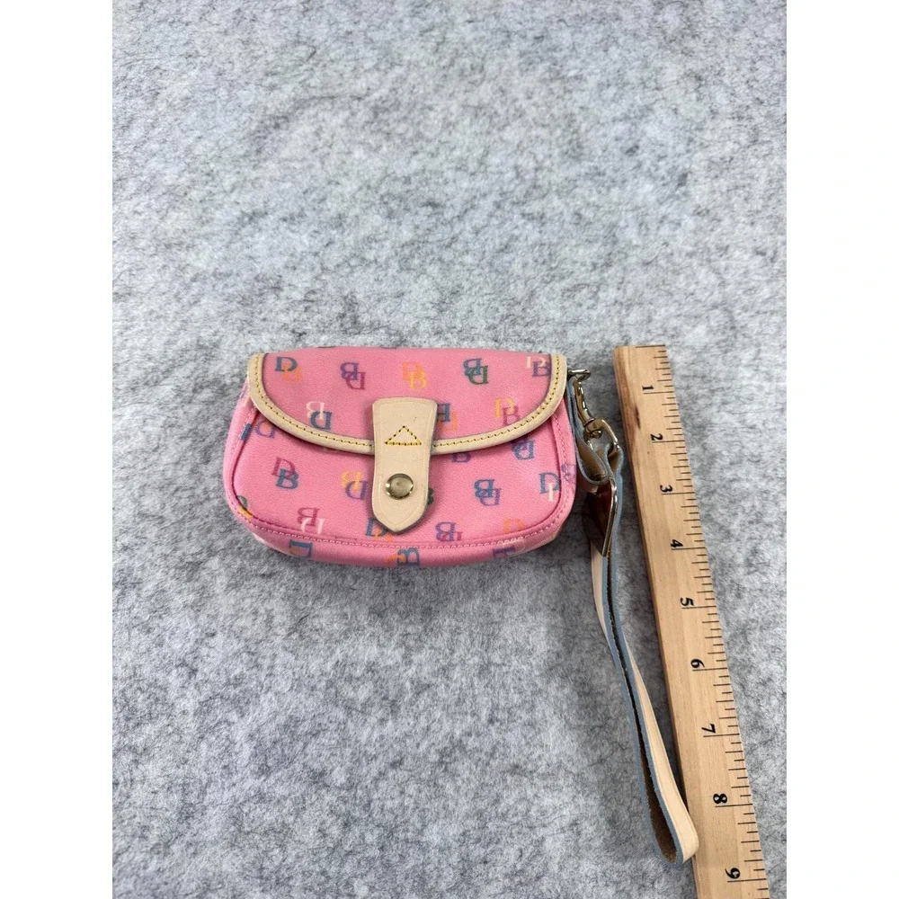 Vintage Dooney & Bourke Rainbow Monogram Pink Canvas Flap Wristlet Pouch Y2K - Picture 7 of 8